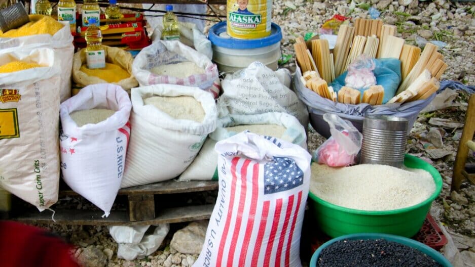Sacks of American rice for sale at a Port-au-Prince market. Credit: Jacob Kushner